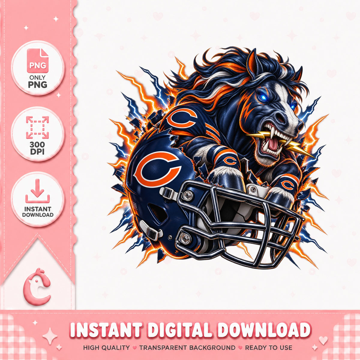 Chicago Bears Horse PNG, NFL Football Mascot, Sublimation PNG