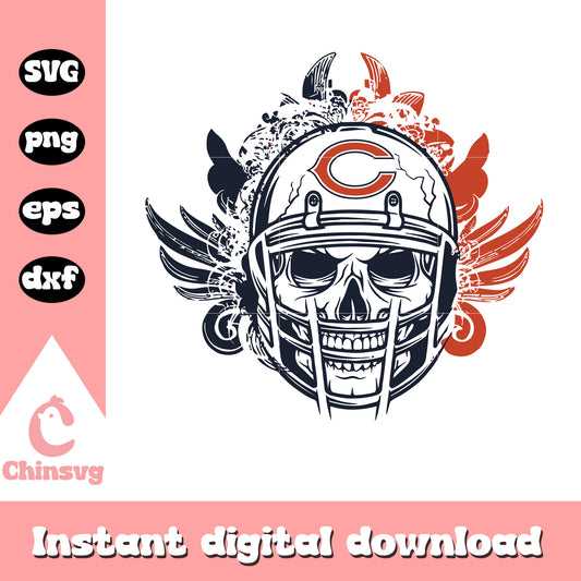 Chicago bears nfl team skull helmet flower svg, chicago bears nfl team svg