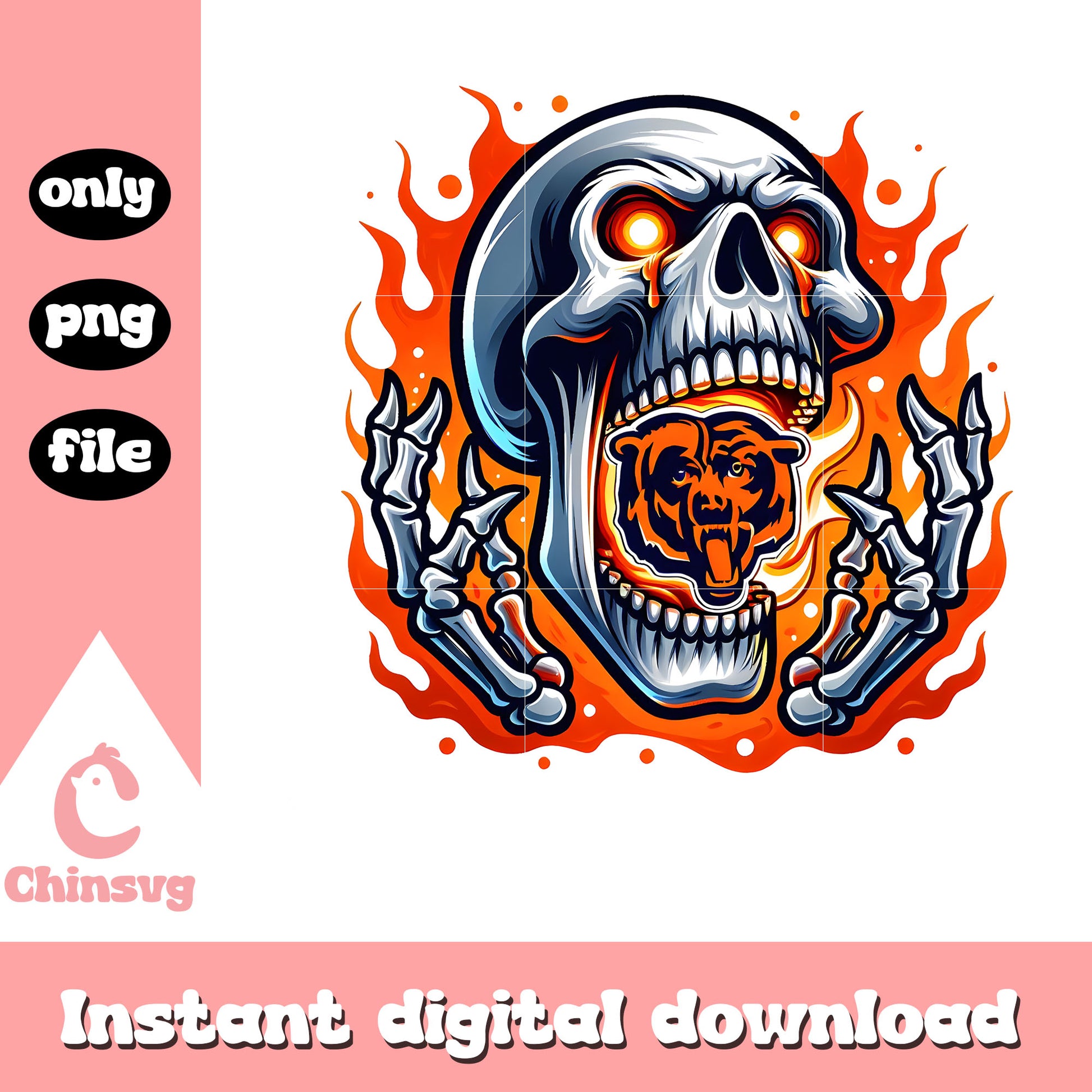 Chicago bears orange skull png, bears sports bars chicago​​ png