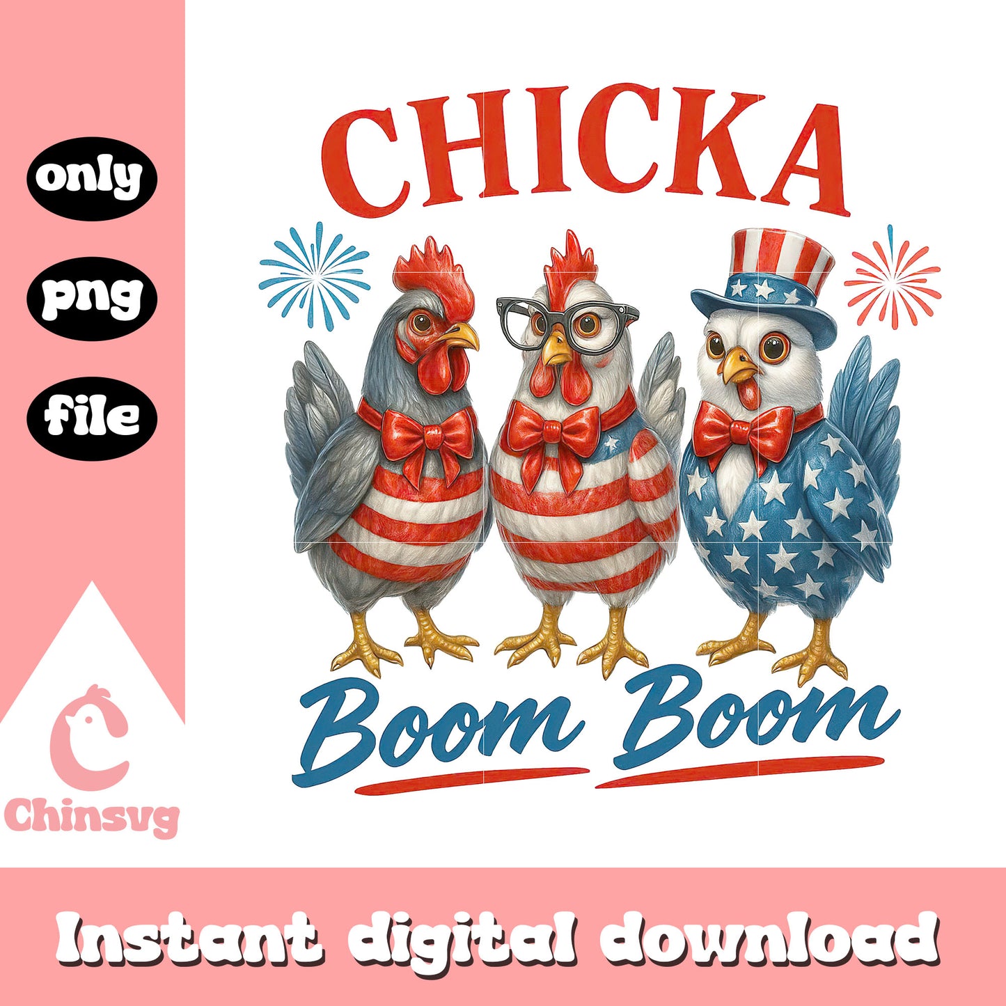 Chicka boom boom america design png, 4th of july png
