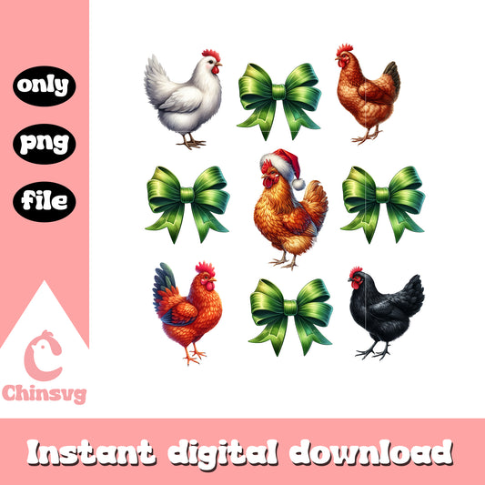 Chicken with bow tie christmas png, tie bows christmas​ png