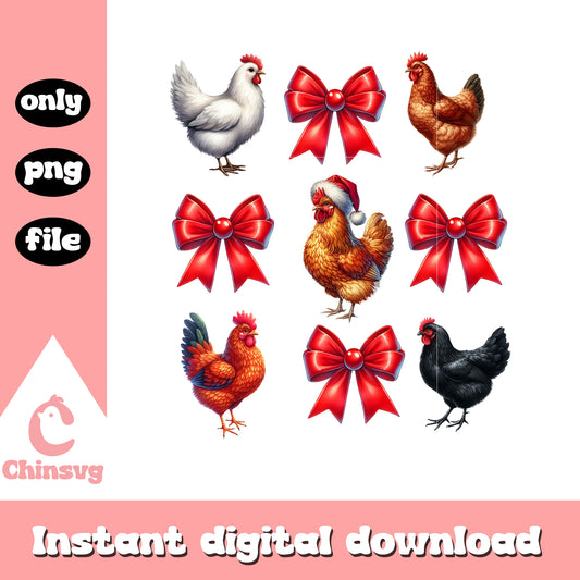 Chicken with bow tie red christmas png, tie christmas bow​ png