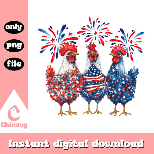 Chicken usa firework Png, Fourth of July chicken Png, chicken usa png