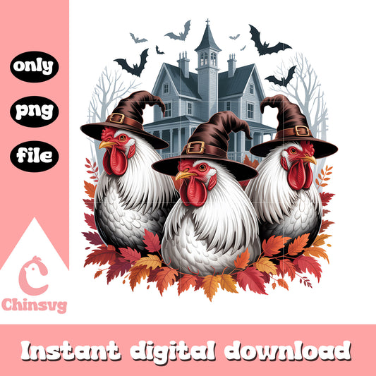 Chick halloween castle design png, trick or treat png