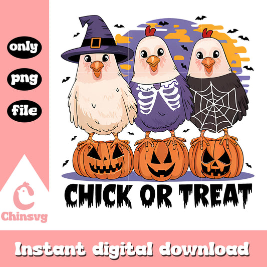 Chick or treat pumpkin decor design png, halloween chicken png
