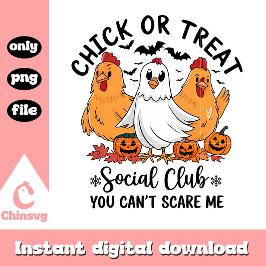 Chick or treat social club design png, trick or treat png