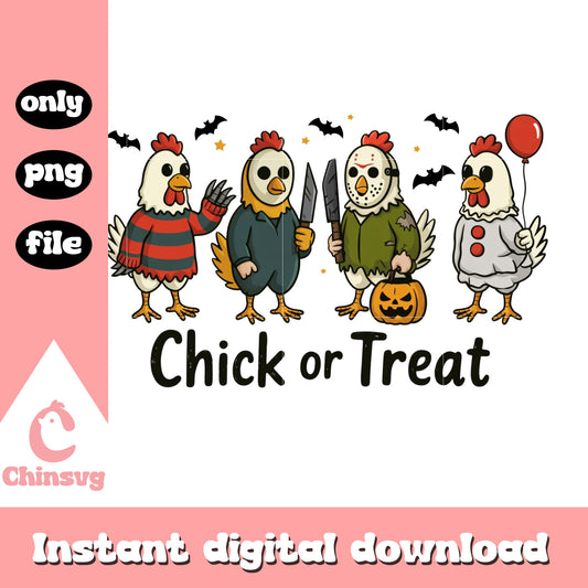 Chick or treat spooky characters design png, the killer movie png
