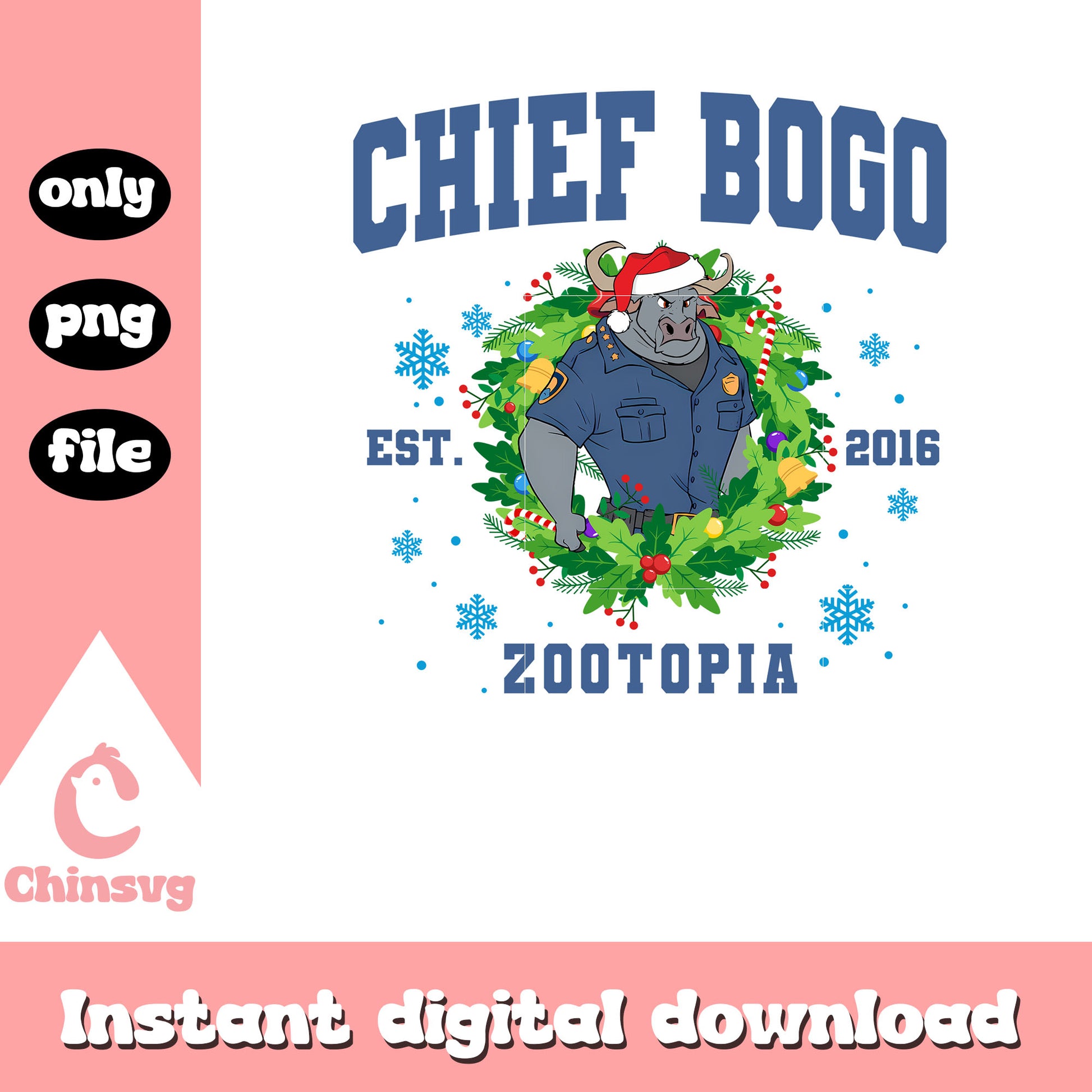 Chief bogo zootopia est 2016 wreath png, bogo zootopia png