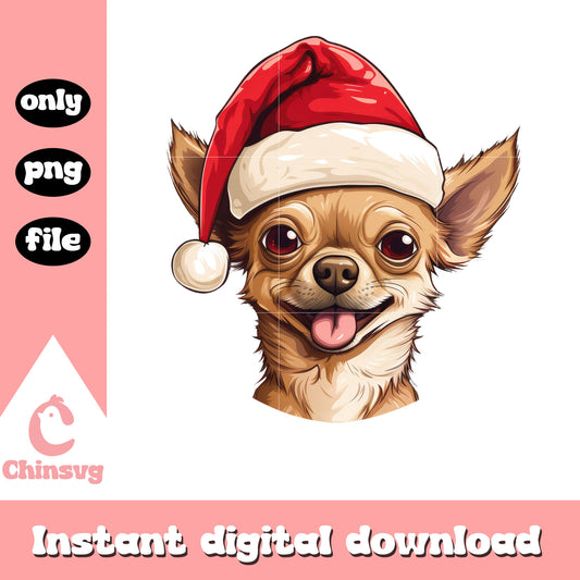 Chihuahua dog face santa hat design png, christmas chihuahua​ png