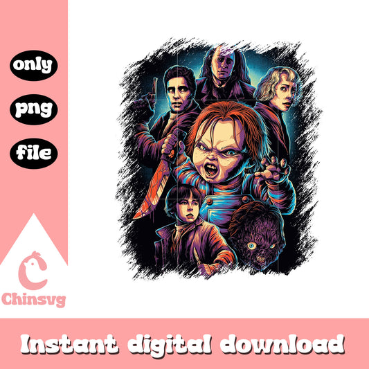 Child's play characters halloween horror movie png, chucky png