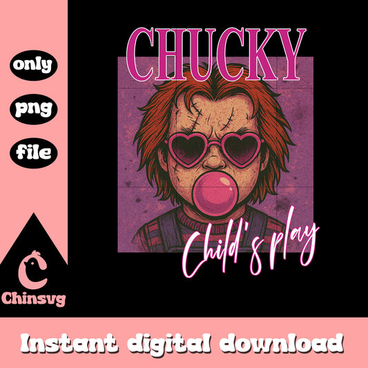 Child's play chucky blowing gum bubble png, chucky movie png
