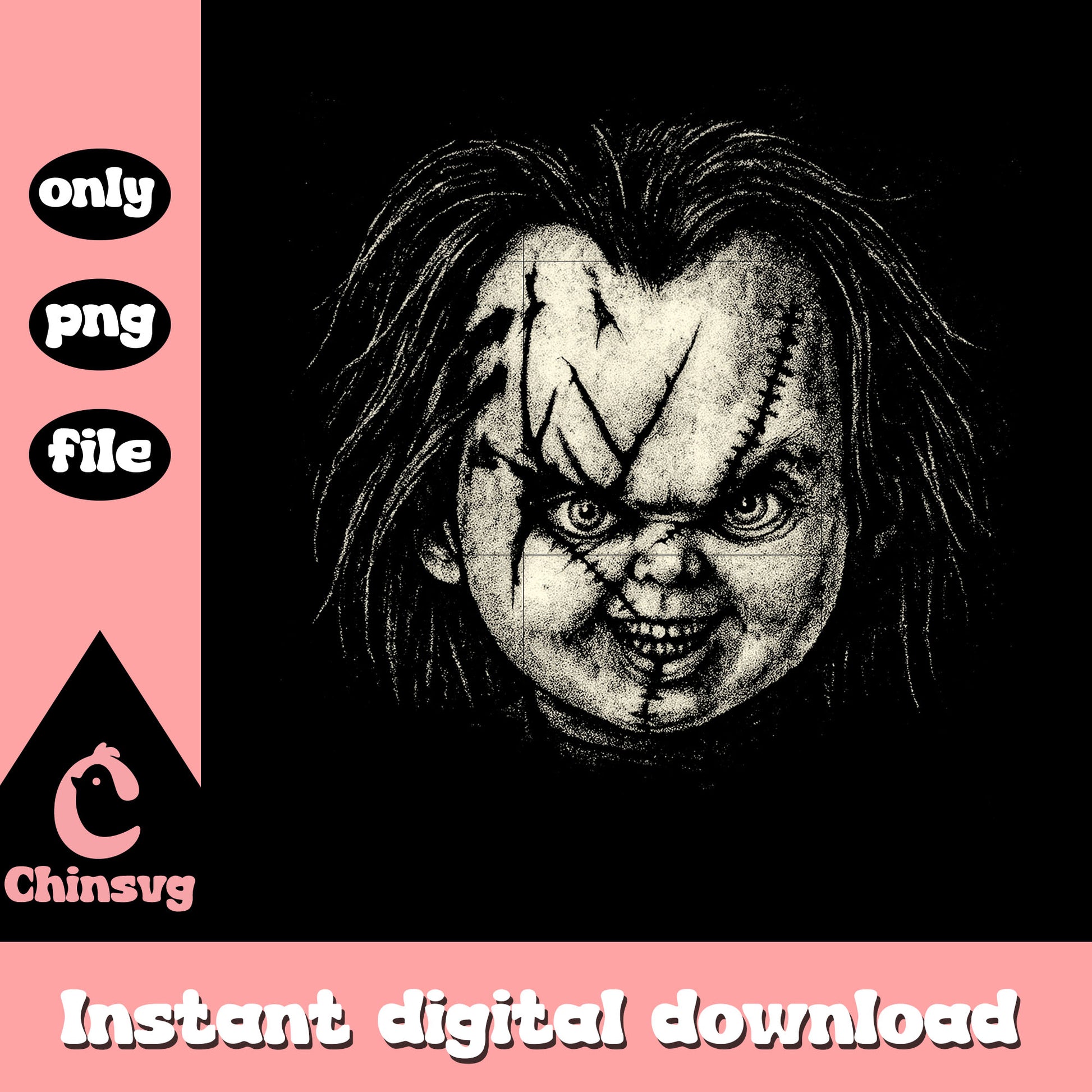 Child's play chucky face design png, halloween decoration png
