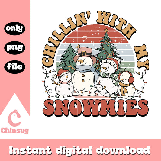 Chillin' with my snowmies design png, snowman family​ png