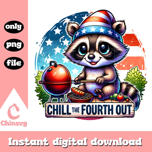 Chill the fourth out raccoon watercolor png, chill the fourth out​ png