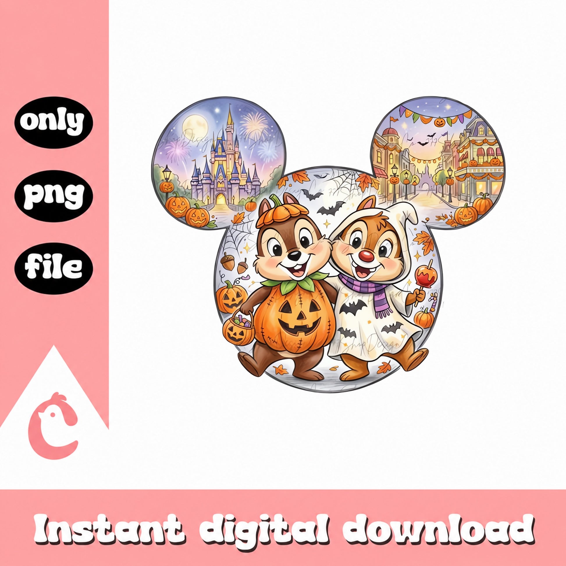 Chip And Dale Halloween PNG, Disney Halloween Ears, Fall PNG