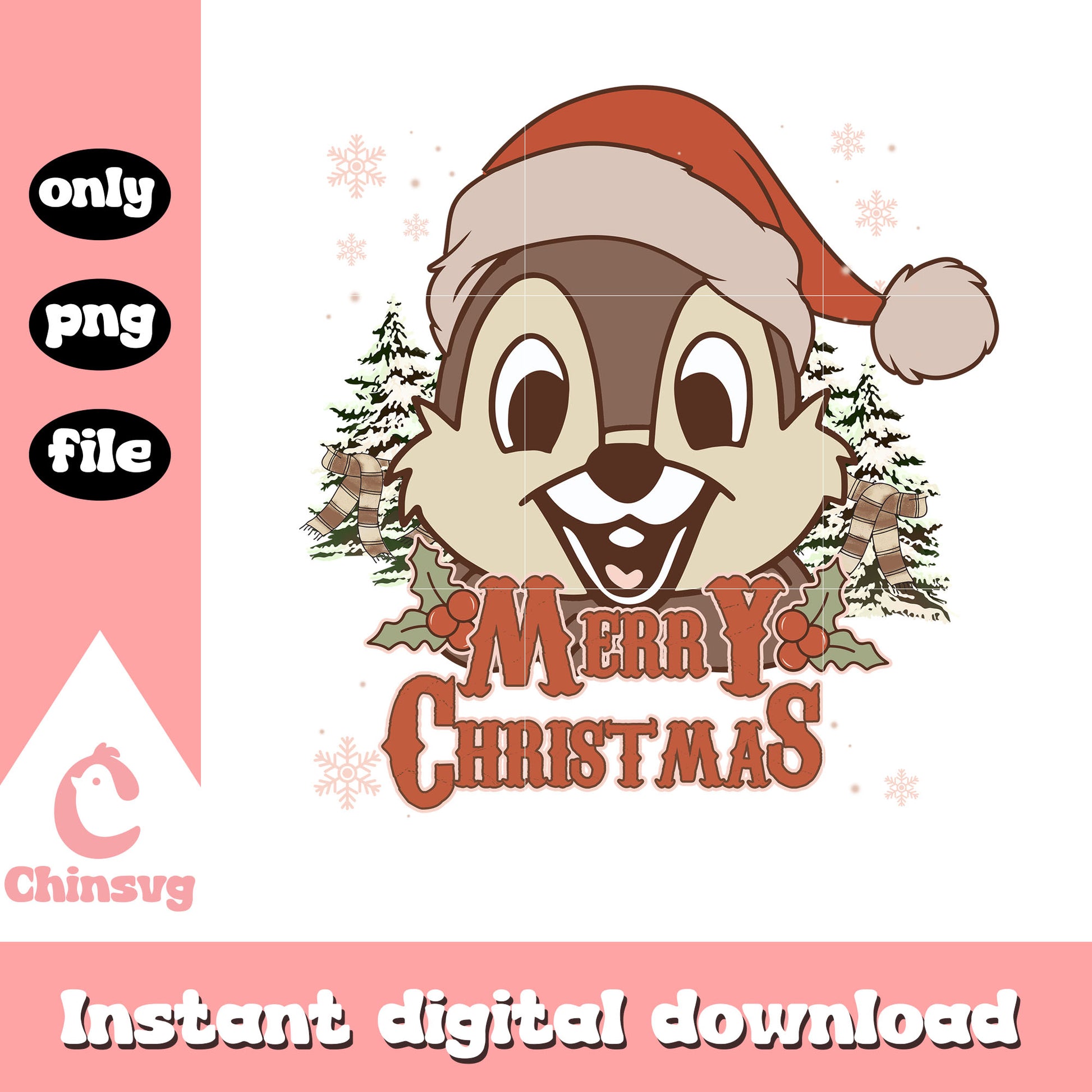 Chip santa hat merry christmas design png, disney chip png