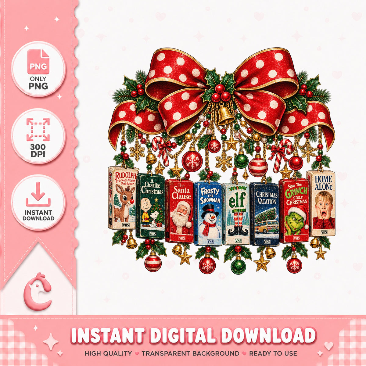 Christmas Movies VHS Ornament PNG, Retro Holiday Decor, Sublimation PNG