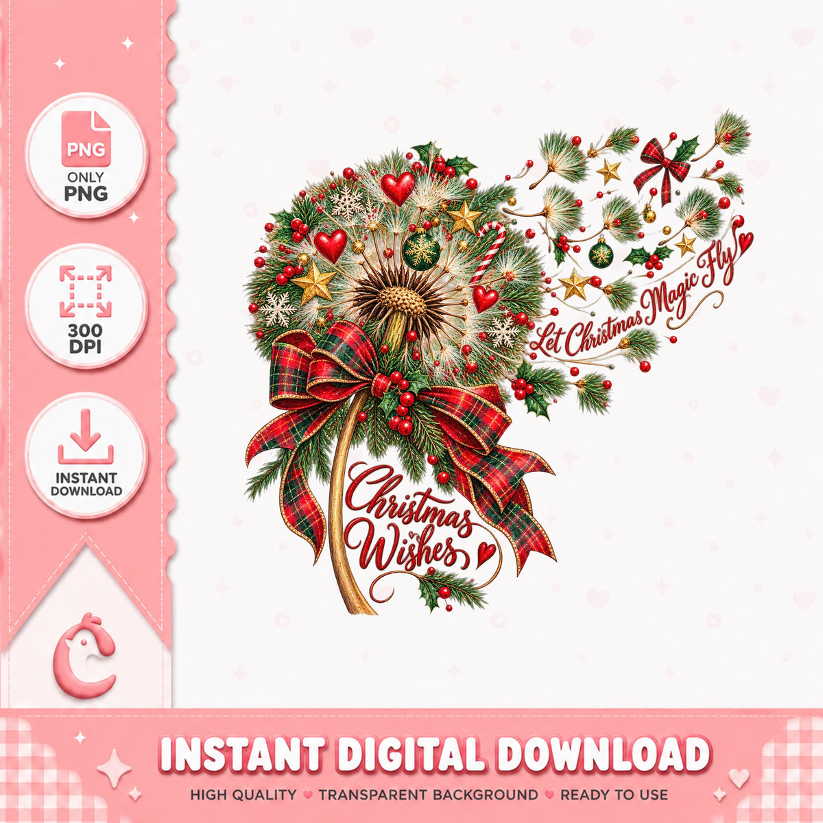 Christmas Wishes Wreath PNG, Holiday Magic Fly Clipart, PNG