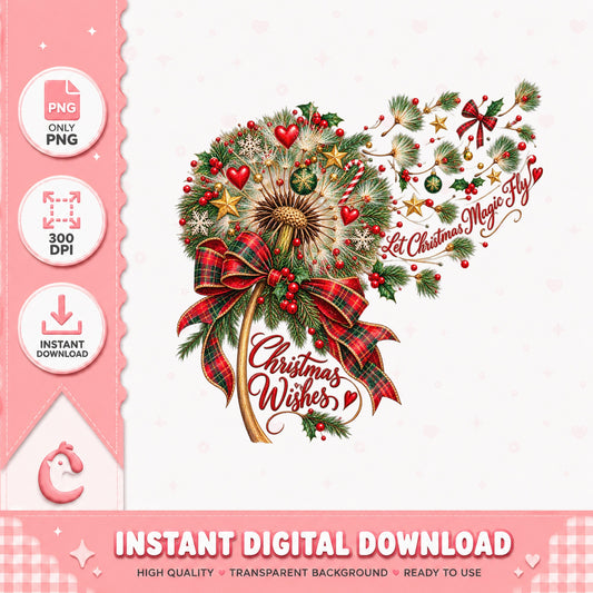 Christmas Wishes Wreath PNG, Holiday Magic Fly Clipart, PNG