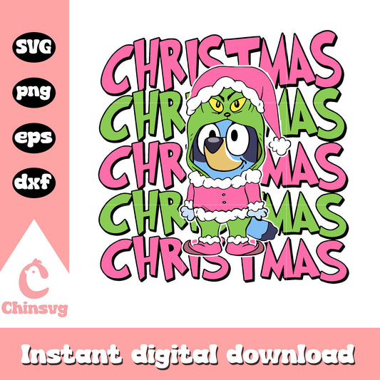 Christmas bluey santa pink svg, bluey with santa hat​ svg