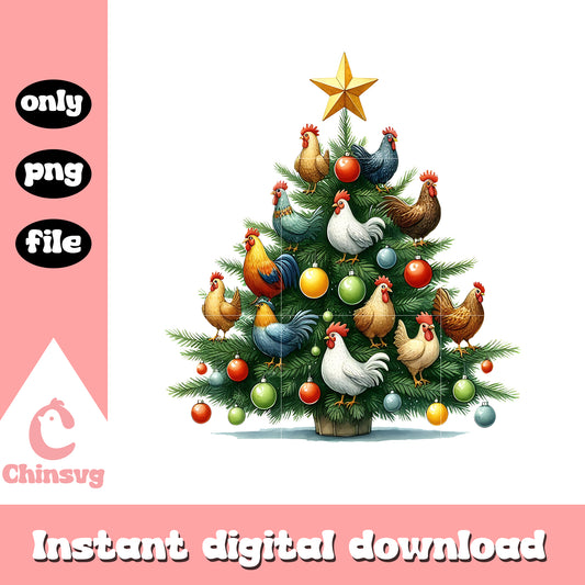 Christmas chicken tree design png, chicken christmas​ png