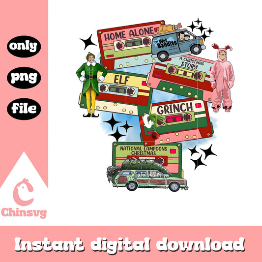 Christmas movie cassette type grinch png, home alone​ png, elf movie​ png