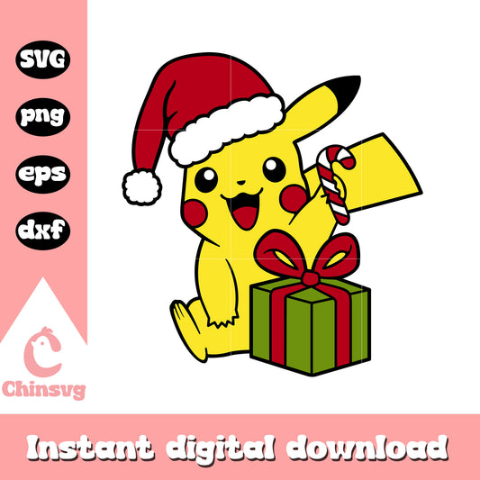 Christmas pikachu with presents svg, pikachu christmas​ svg
