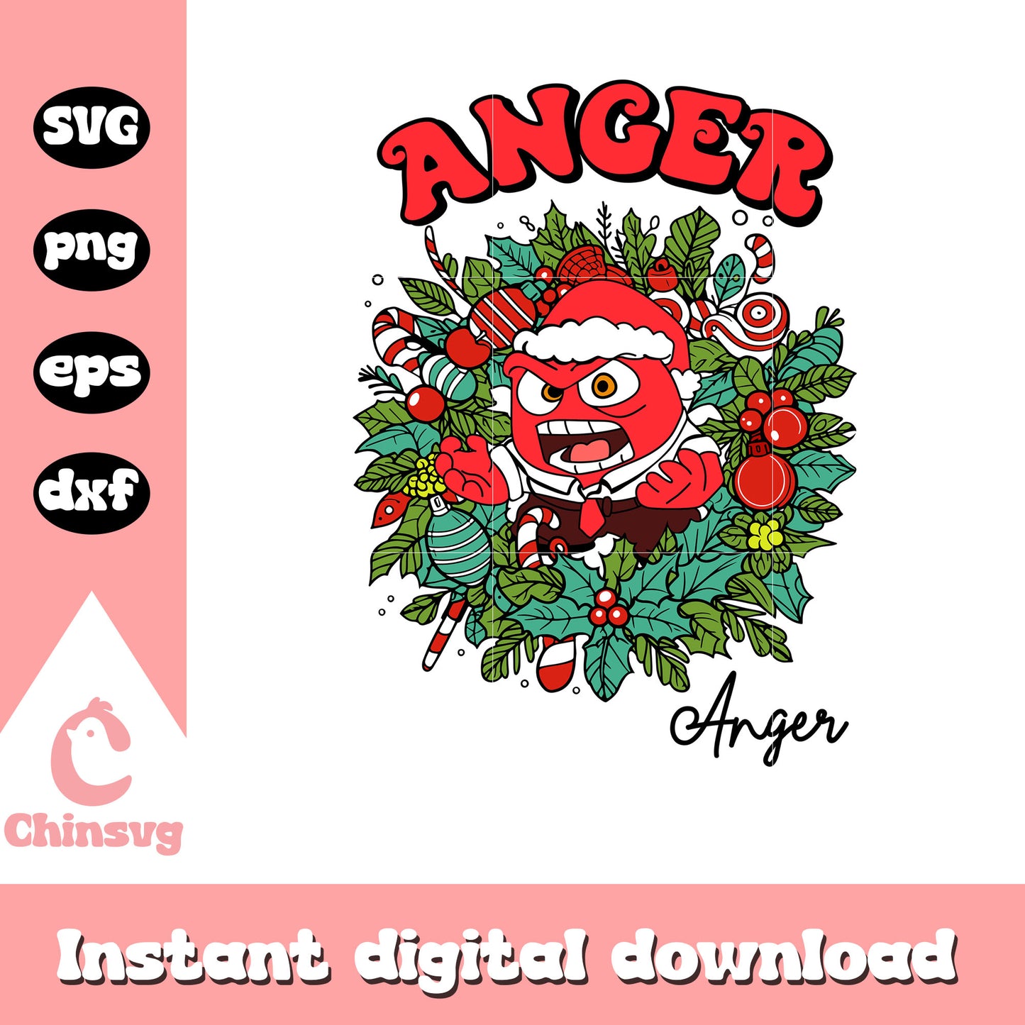 Christmas anger character svg, christmas wreath svg