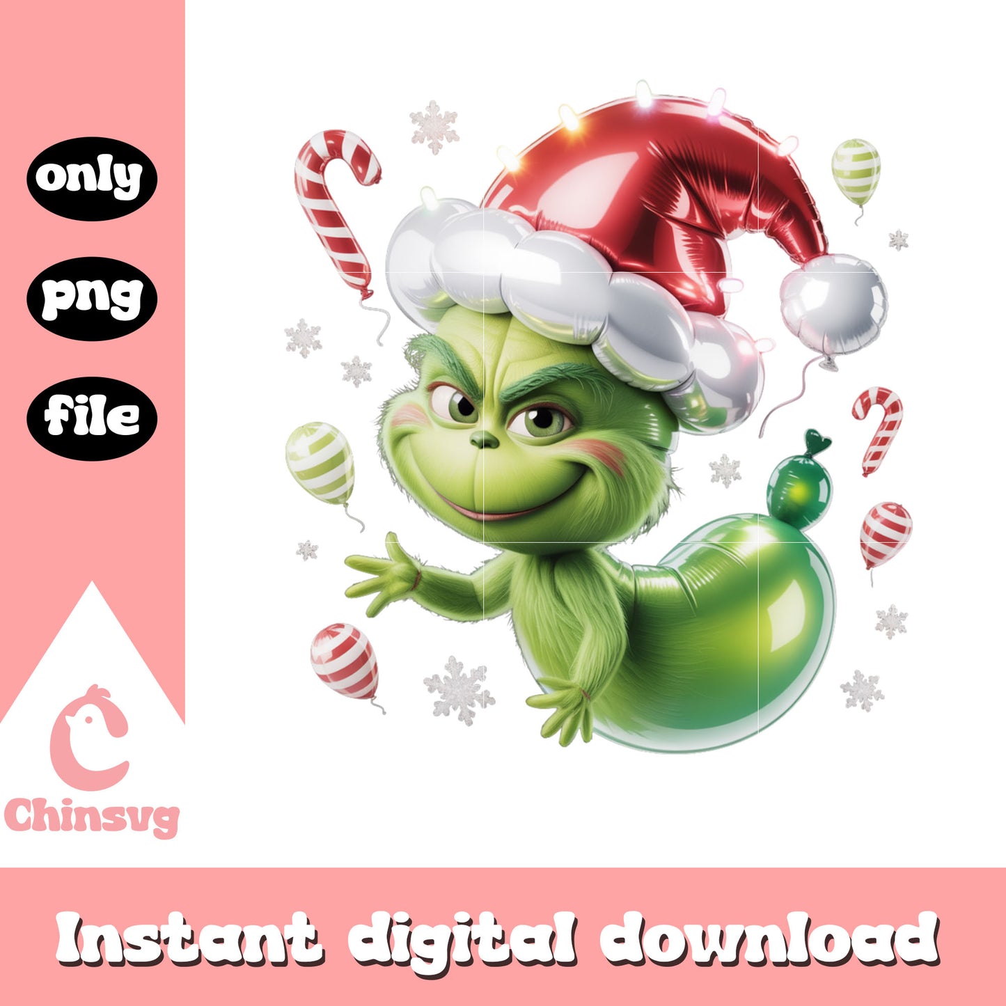 Christmas balloons grinch decor png, grinch xmas images png