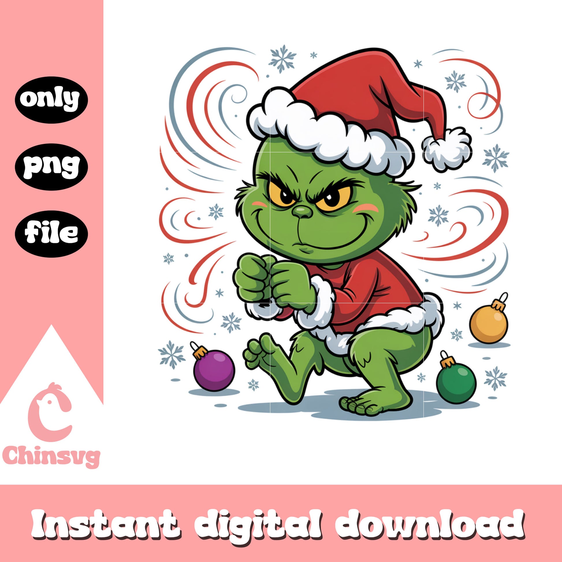 Christmas balls grinch funny png, merry christmas gif png