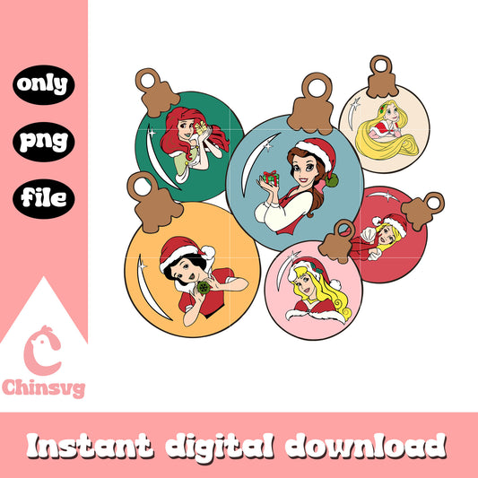 Christmas balls retro disney princess png, vintage christmas png