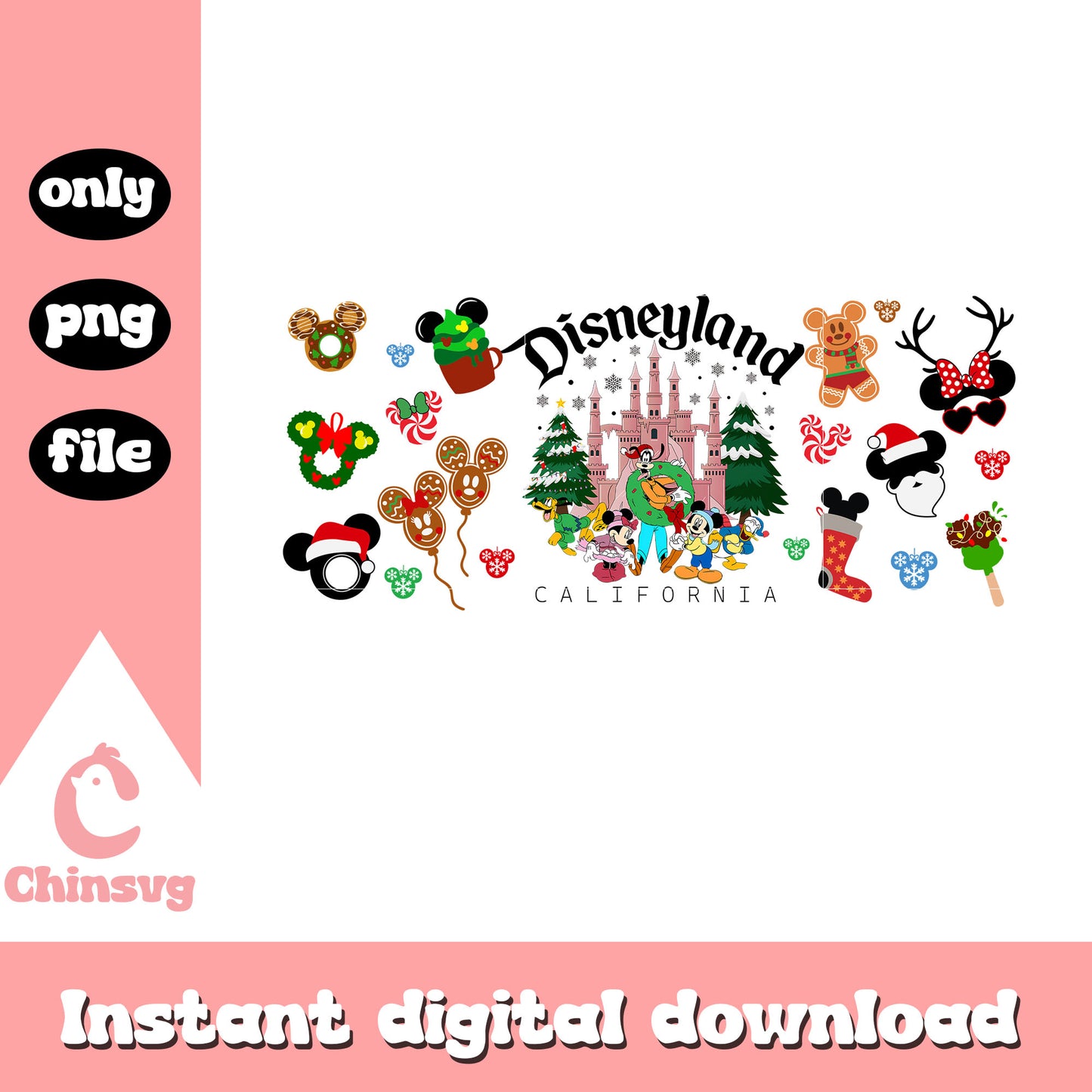 Christmas castle disneyland california png, xmas ornaments png