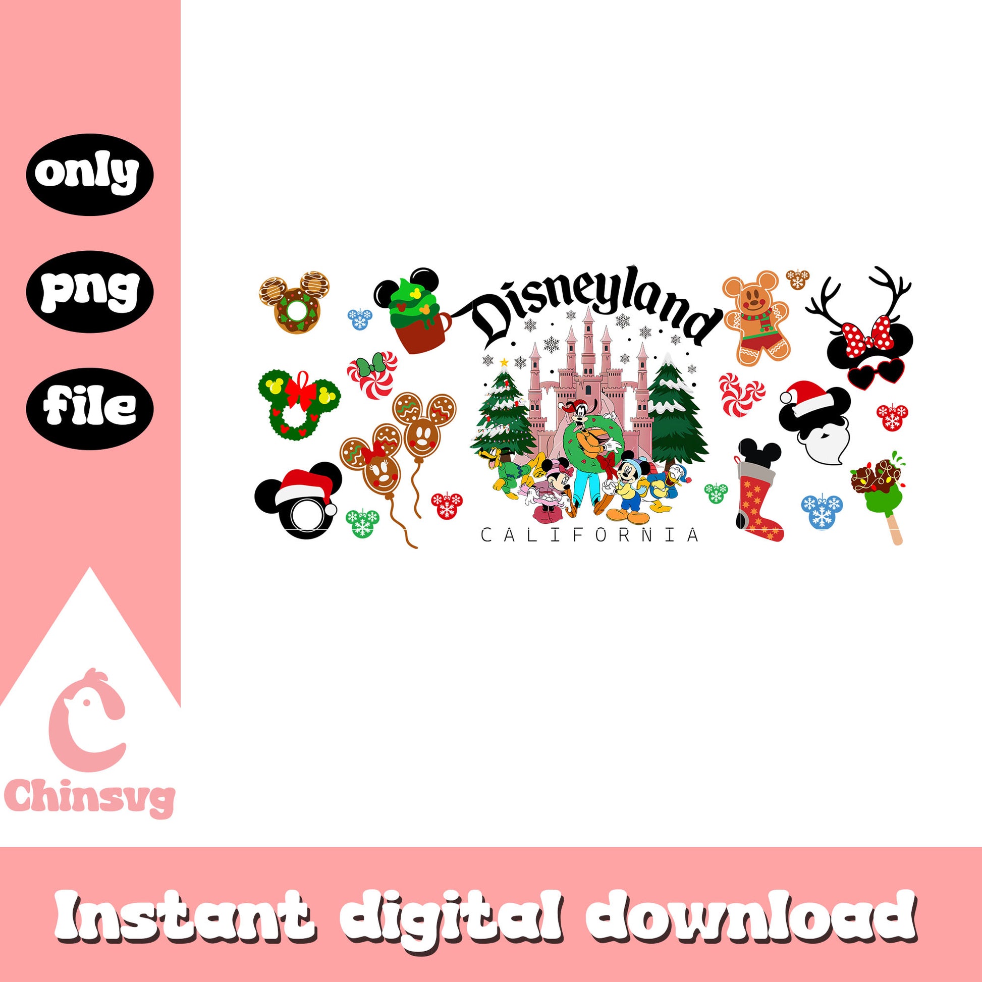 Christmas castle disneyland california png, xmas ornaments png