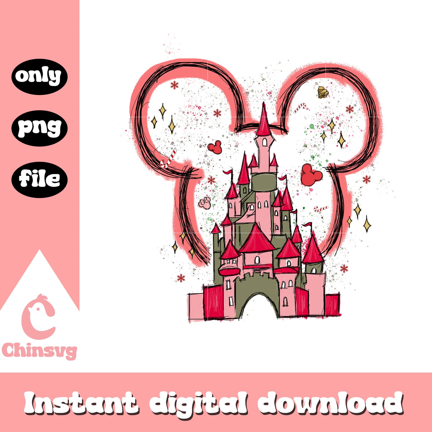 Christmas castle mickey disney design png, mickey ears png