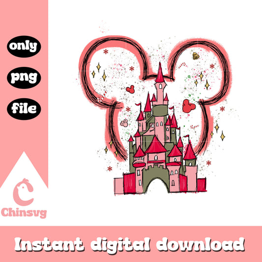 Christmas castle mickey disney design png, mickey ears png