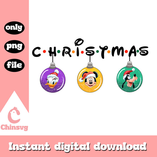 Christmas characters disney design png, mickey daisy goofy png