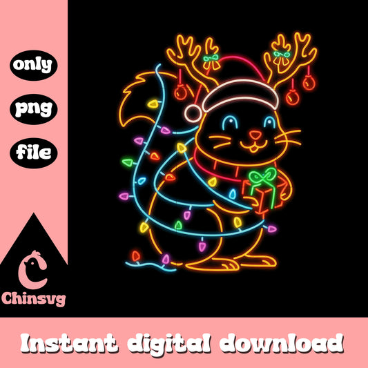 Christmas chipmunk reindeer neon design png, christmas decor png