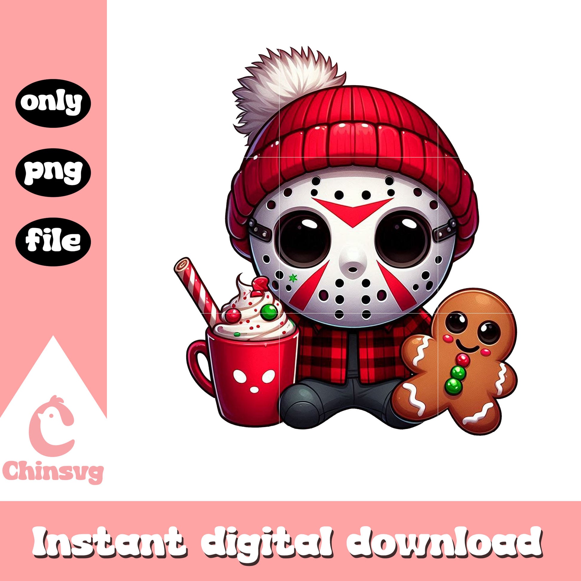 Christmas coffee cup chibi jason voorhees png, jaso voorhees png