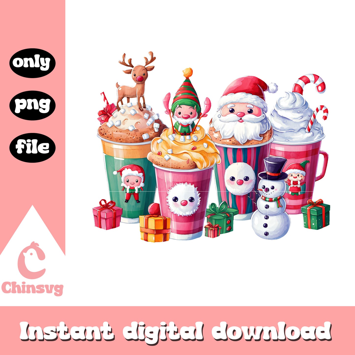 Christmas coffee cups ornaments png, happy xmas pics png
