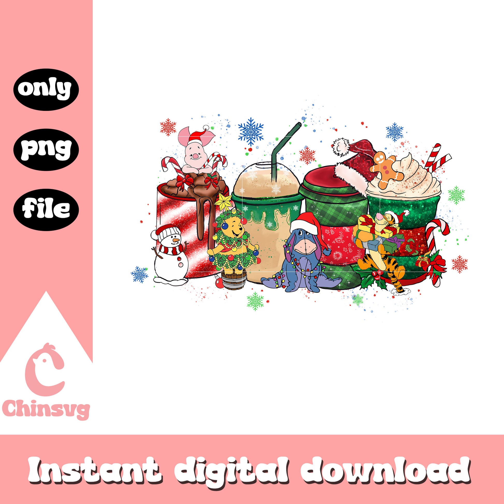 Christmas coffee winnie the pooh design png, disney pooh png