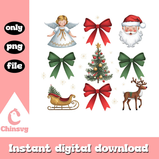 Christmas coquette bow design logo png, coquette christmas​ png