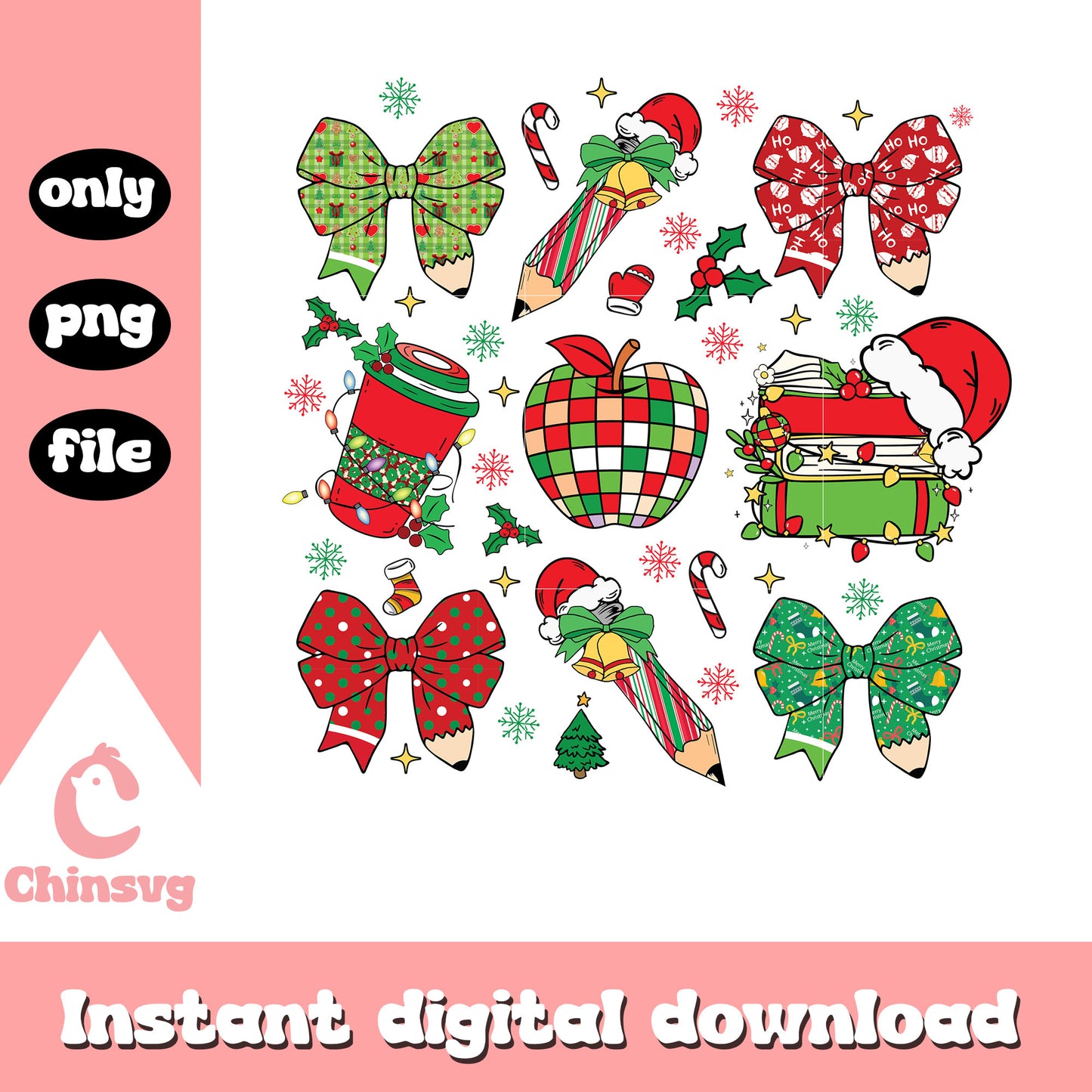 Christmas coquette bow teacher design png, merry christmas png