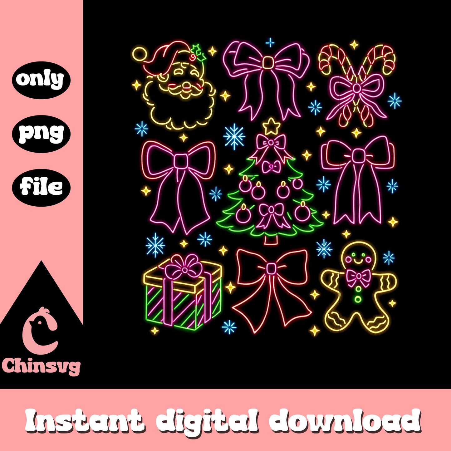 Christmas coquette ornaments neon png, xmas ornaments png
