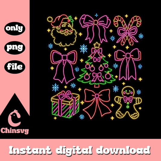 Christmas coquette ornaments neon png, xmas ornaments png