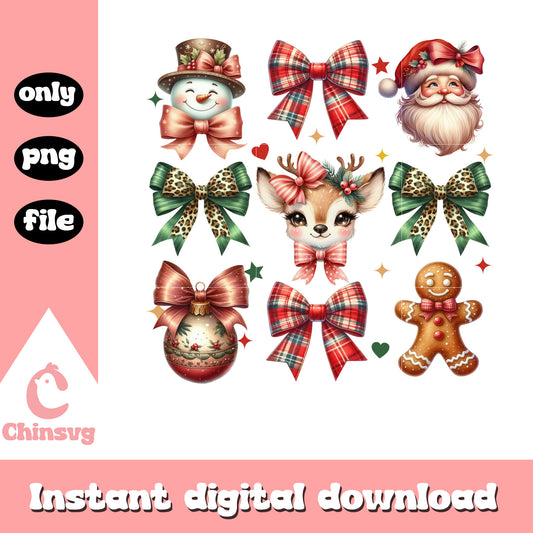 Christmas coquette reindeer design png, santa claus face png