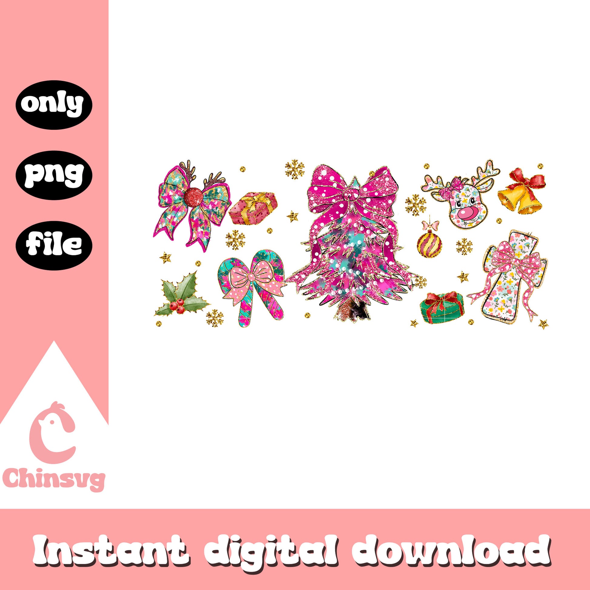 Christmas coquette tree ornaments png, christmas ornament png