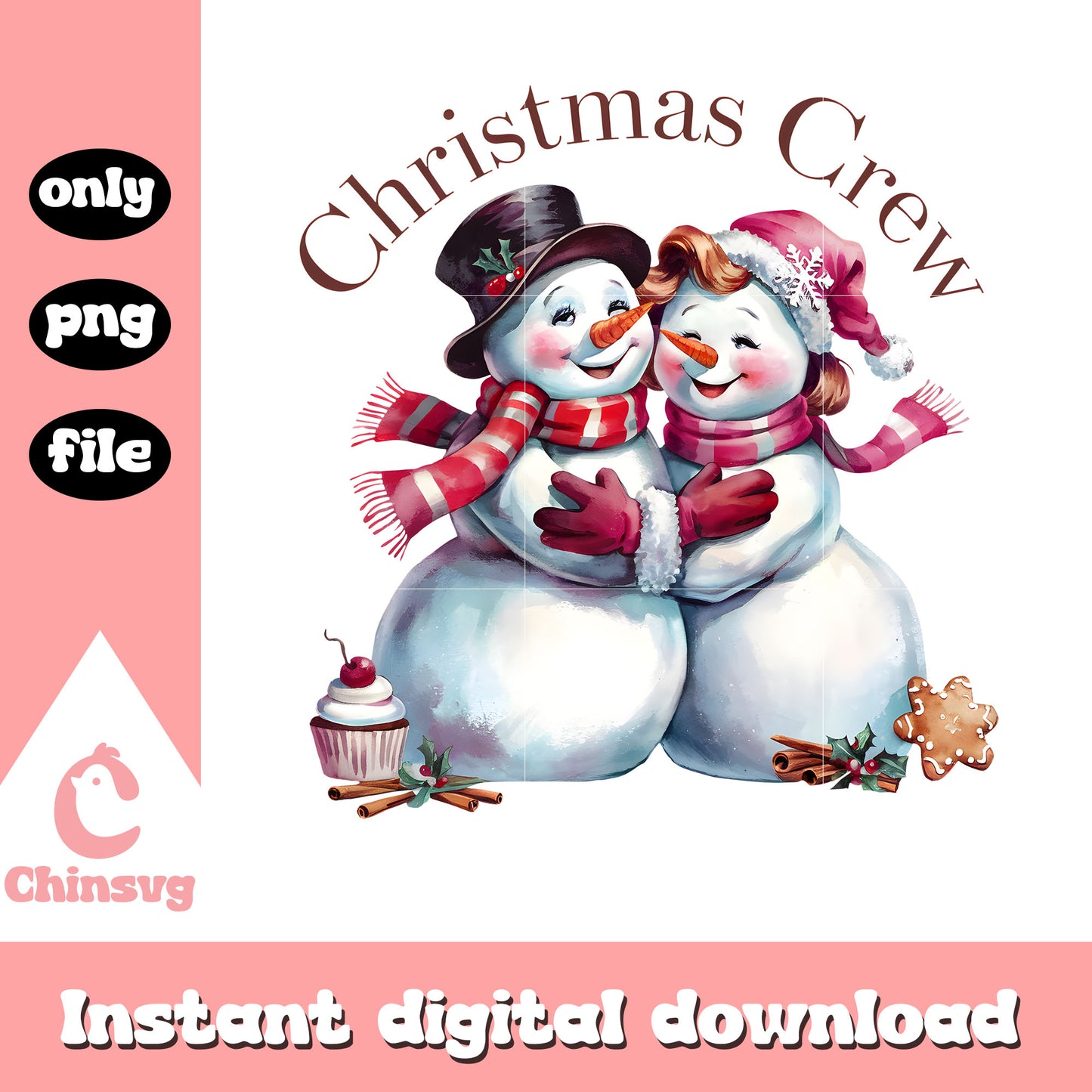 Christmas crew snowman couple png, snowman christmas png