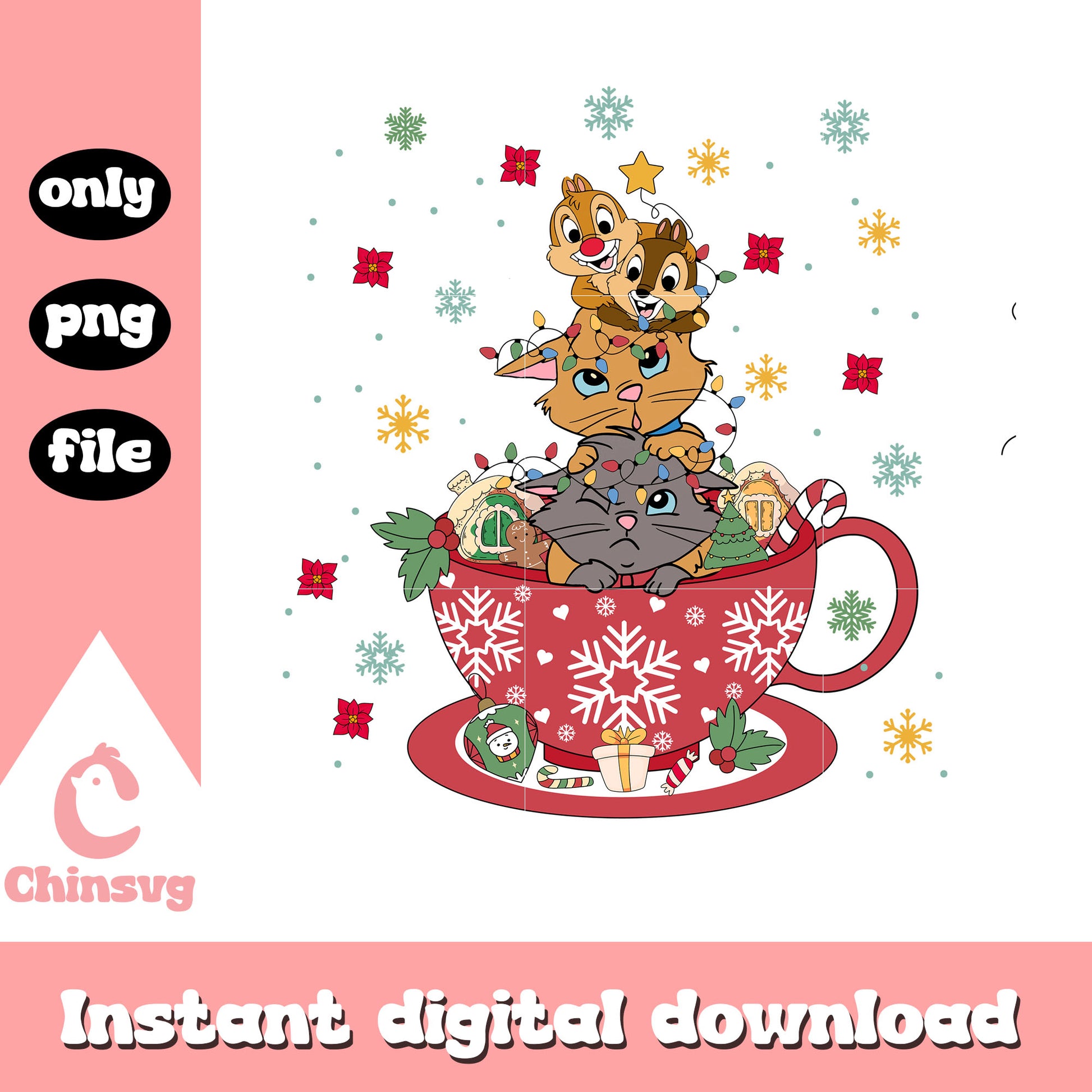 Christmas cup chip and dale png, disney characters png
