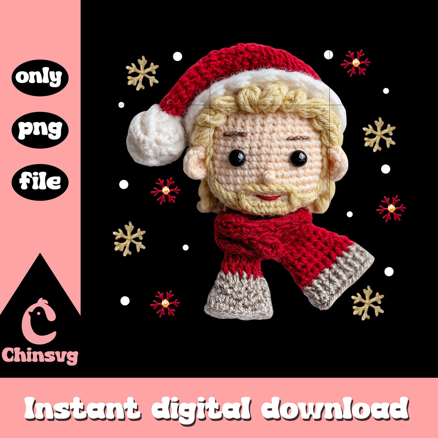 Christmas doll yarn crochet design png, christmas vacation png