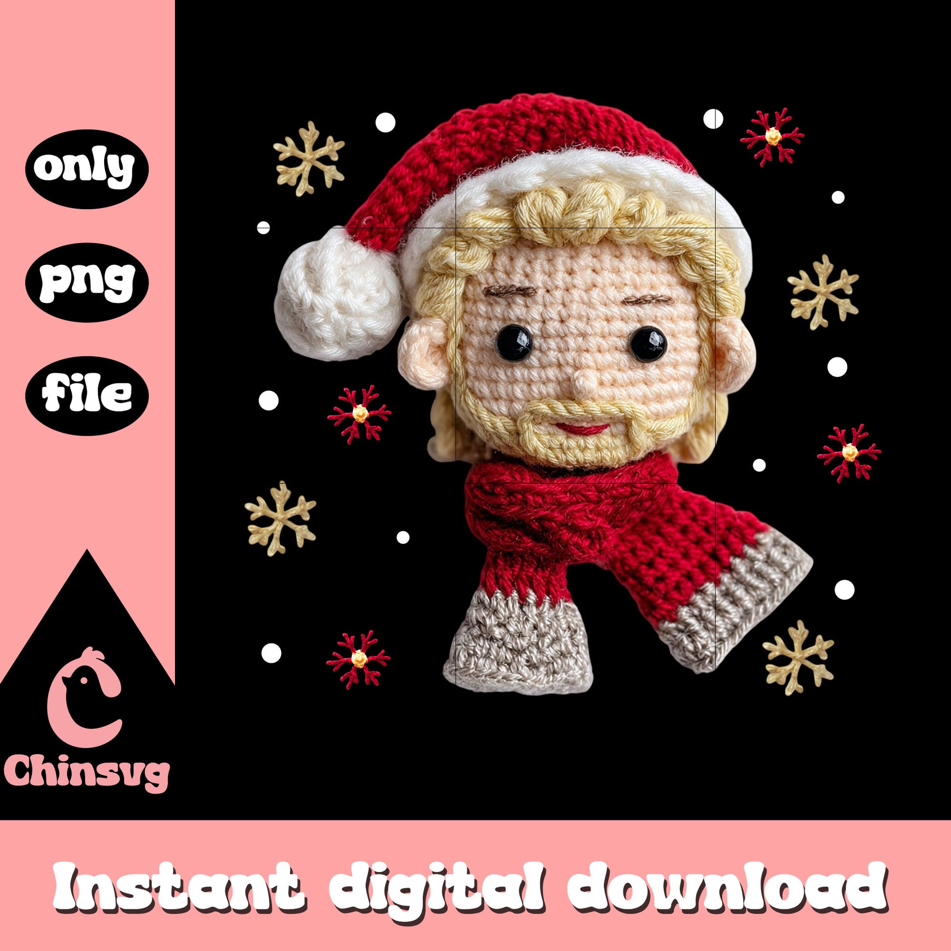 Christmas doll yarn crochet design png, christmas vacation png